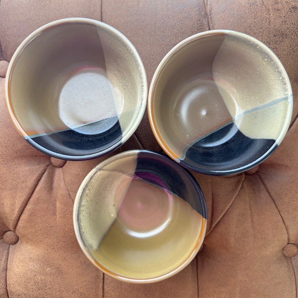 VTG Sango Gold‎ Dust Black Ice Cream Bowls Set of 3 Discontinued Stoneware